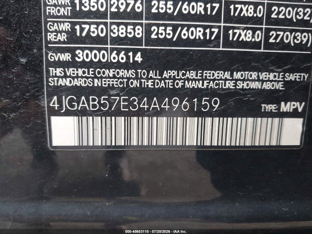 Продаж на аукціоні авто 2004 Mercedes-benz Ml 350 4matic, vin: 4JGAB57E34A496159, номер лоту: 45653110