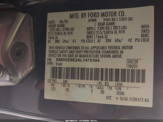 Ford Transit Connect 2020 NM0GE9E24L1478304 Image 9
