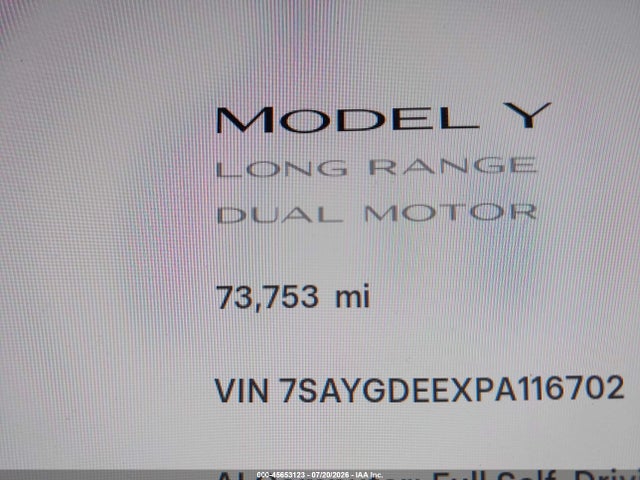 Aukcja sprzedaży 2023 Tesla Model Y Awd/long Range Dual Motor All-wheel Drive, vin: 7SAYGDEEXPA116702, numer aukcji: 45653123