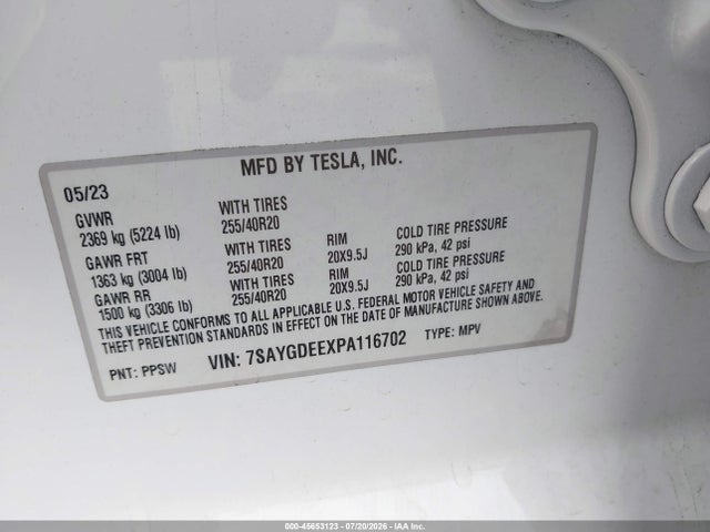 Aukcja sprzedaży 2023 Tesla Model Y Awd/long Range Dual Motor All-wheel Drive, vin: 7SAYGDEEXPA116702, numer aukcji: 45653123