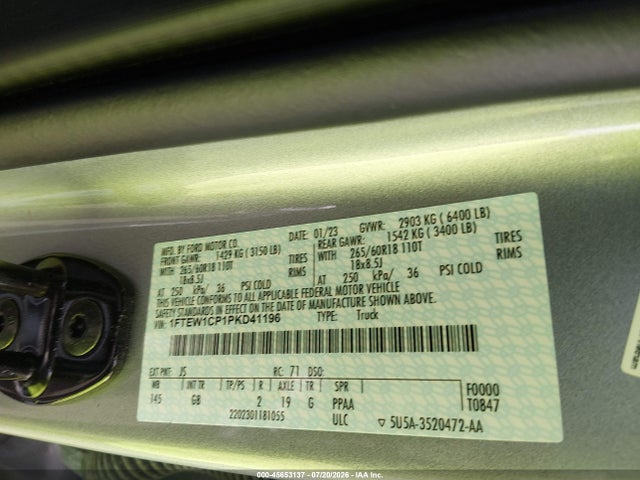 45653137 :رقم المزاد ، 1FTEW1CP1PKD41196 vin ، 2023 Ford F-150 Xl مزاد بيع