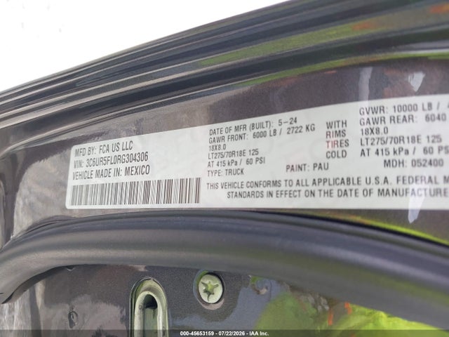 Aukcja sprzedaży 2024 Ram 2500 Laramie  4x4 6'4 Box, vin: 3C6UR5FL0RG304306, numer aukcji: 45653159
