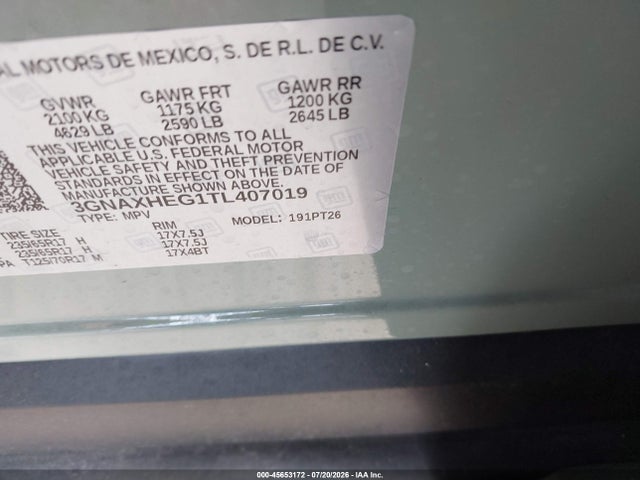45653172 :رقم المزاد ، 3GNAXHEG1TL407019 vin ، 2026 Chevrolet Equinox Fwd Lt مزاد بيع