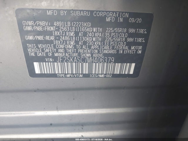JF2SKASC7MH406379 Subaru Forester Limited