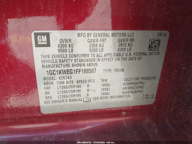Продаж на аукціоні авто 2015 Chevrolet Silverado 2500hd Ltz, vin: 1GC1KWEG1FF188587, номер лоту: 45653193