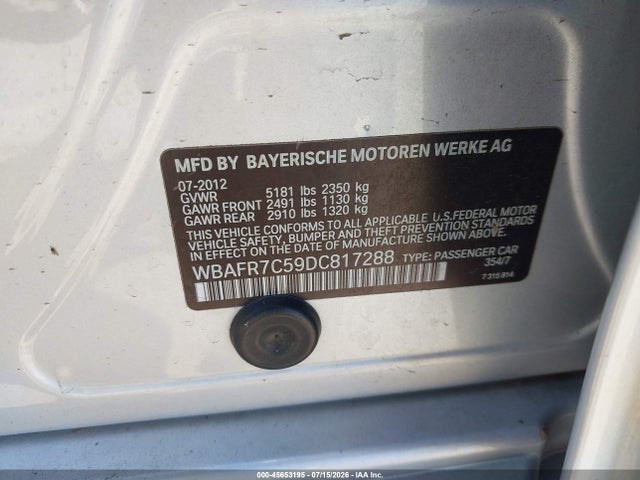 Aukcja sprzedaży 2013 Bmw 535i, vin: WBAFR7C59DC817288, numer aukcji: 45653195