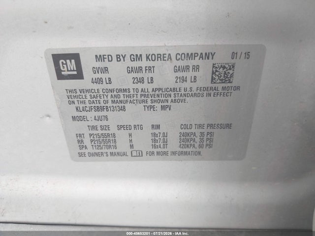 Продажа на аукционе авто 2015 Buick Encore Convenience, vin: KL4CJFSB9FB131348, номер лота: 45653201