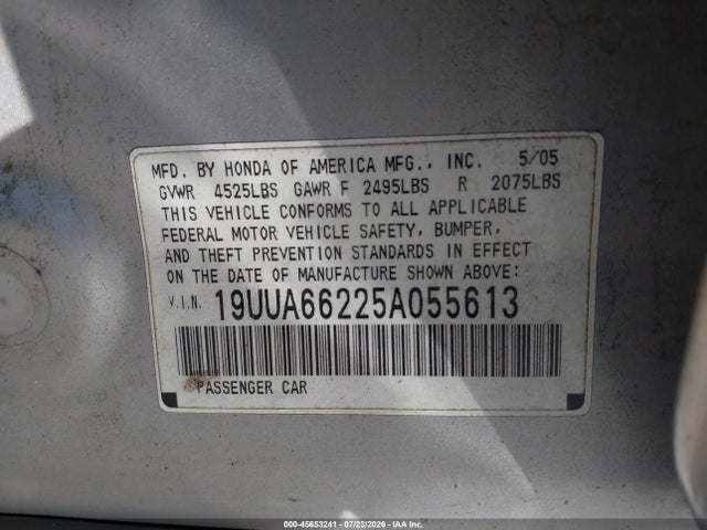 Продажа на аукционе авто 2005 Acura Tl, vin: 19UUA66225A055613, номер лота: 45653241