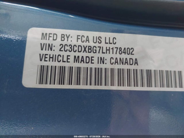 45653275 :رقم المزاد ، 2C3CDXBG7LH178402 vin ، 2020 Dodge Charger Sxt Rwd مزاد بيع