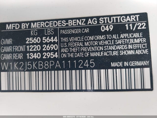Aukcja sprzedaży 2023 Mercedes-benz Cls 450 Coupe, vin: W1K2J5KB8PA111245, numer aukcji: 45653278