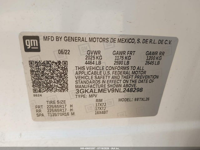 45653287 :رقم المزاد ، 3GKALMEV9NL248298 vin ، 2022 Gmc Terrain Fwd Sle مزاد بيع