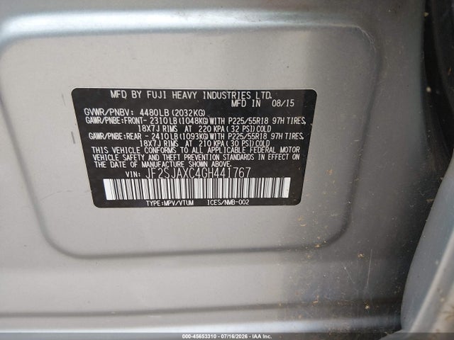 Продаж на аукціоні авто 2016 Subaru Forester 2.5i Touring, vin: JF2SJAXC4GH441767, номер лоту: 45653310