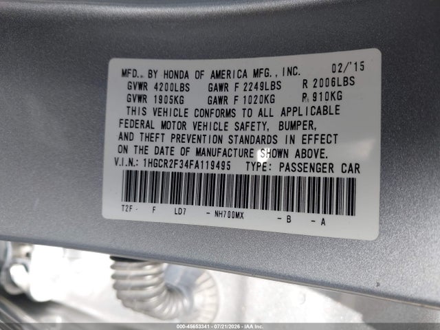 Honda ACCORD LX 2015 1HGCR2F34FA119495 Image 9