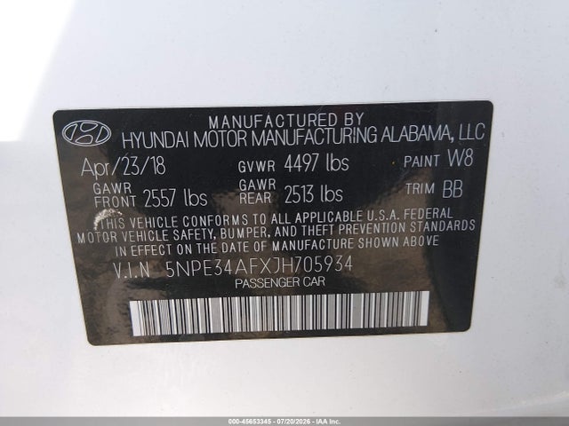 Hyundai Sonata Limited 2018 5NPE34AFXJH705934 Image 9