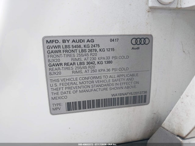 Продажа на аукционе авто 2018 Audi Q5 2.0t Premium/2.0t Tech Premium, vin: WA1BNAFY6J2013736, номер лота: 45653372