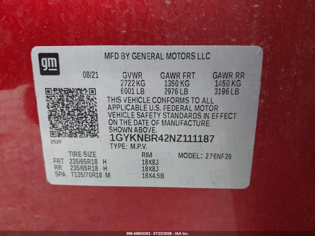 2022 Cadillac Xt5 Awd Luxury მანქანა იყიდება აუქციონზე, vin: 1GYKNBR42NZ111187, აუქციონის ნომერი: 45653382