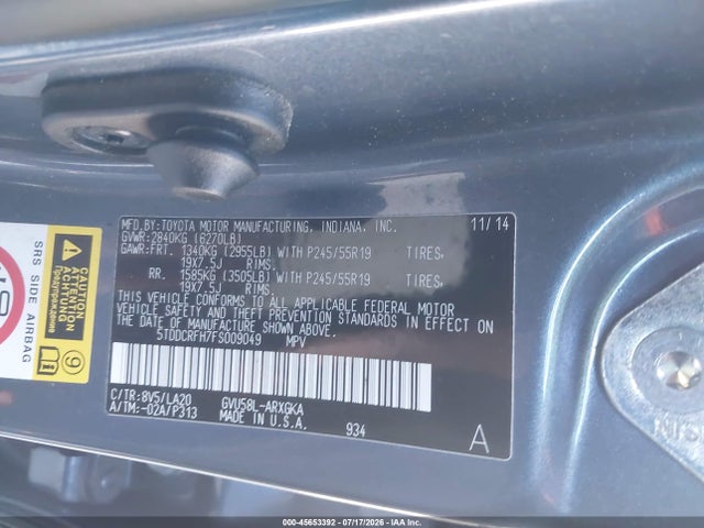 Aukcja sprzedaży 2015 Toyota Highlander Hybrid Limited Platinum V6, vin: 5TDDCRFH7FS009049, numer aukcji: 45653392