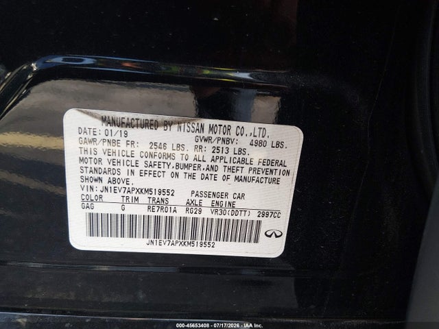 Aukcja sprzedaży 2019 Infiniti Q50 3.0t Luxe, vin: JN1EV7APXKM519552, numer aukcji: 45653408