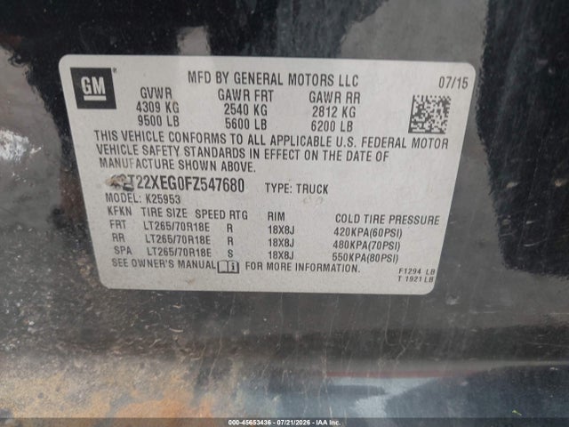 2015 Gmc Sierra 2500hd Available Wifi მანქანა იყიდება აუქციონზე, vin: 1GT22XEG0FZ547680, აუქციონის ნომერი: 45653436