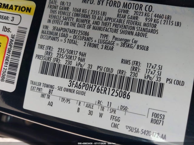 Ford FUSION SE 2014 3FA6P0H76ER125086 Image 9