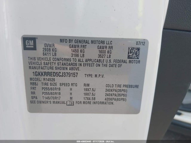 Продажа на аукционе авто 2012 Gmc Acadia Slt-1, vin: 1GKKRRED5CJ379157, номер лота: 45653440