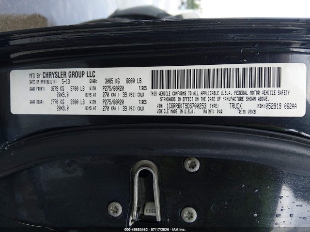 45653462 :رقم المزاد ، 1C6RR6KT9DS700253 vin ، 2013 Ram 1500 Express مزاد بيع