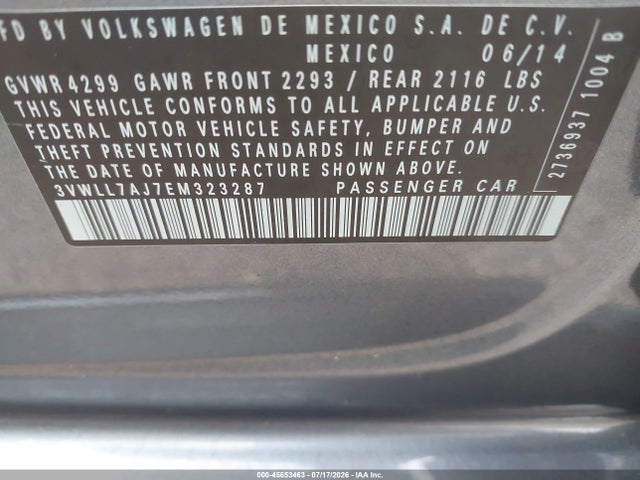 Продажа на аукционе авто 2014 Volkswagen Jetta 2.0l Tdi, vin: 3VWLL7AJ7EM323287, номер лота: 45653463