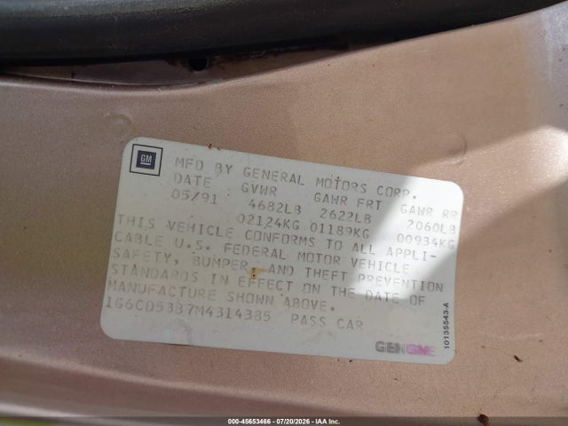 Продажа на аукционе авто 1991 Cadillac Deville, vin: 1G6CD53B7M4314385, номер лота: 45653466