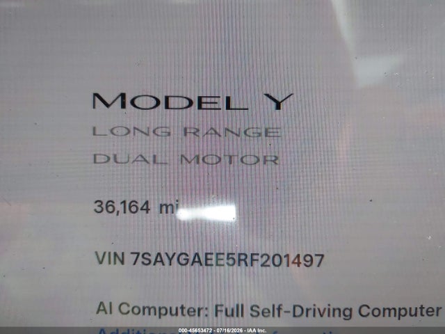 Продаж на аукціоні авто 2024 Tesla Model Y Long Range Dual Motor All-wheel Drive, vin: 7SAYGAEE5RF201497, номер лоту: 45653472