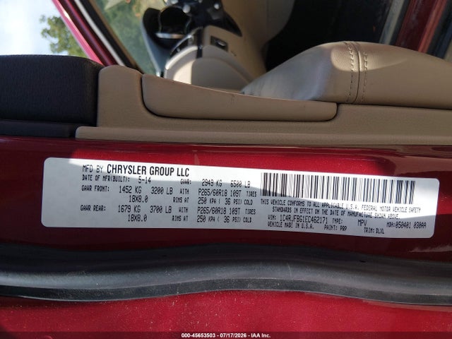 Продаж на аукціоні авто 2014 Jeep Grand Cherokee Limited, vin: 1C4RJFBG1EC462171, номер лоту: 45653503