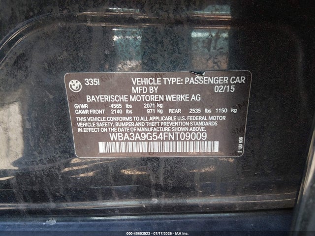 BMW 335i 2015 WBA3A9G54FNT09009 Image 9