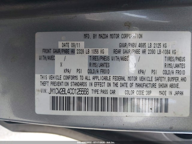 Продажа на аукционе авто 2012 Mazda Mazda5 Sport, vin: JM1CW2BL4C0125568, номер лота: 45653532