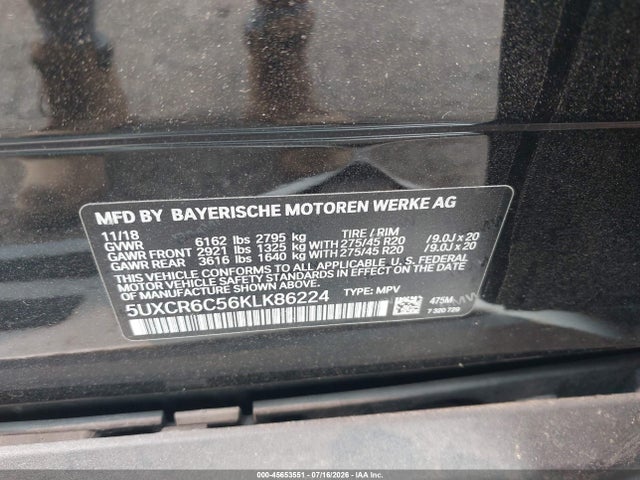 Продаж на аукціоні авто 2019 Bmw X5 Xdrive40i, vin: 5UXCR6C56KLK86224, номер лоту: 45653551