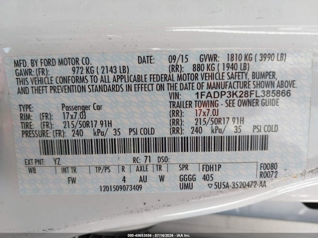 Ford FOCUS SE 2015 1FADP3K28FL385866 Image 9