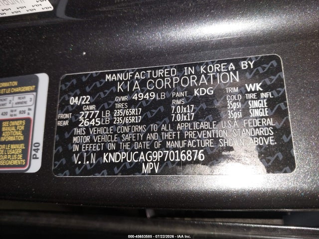 2023 Kia Sportage Hybrid Lx მანქანა იყიდება აუქციონზე, vin: KNDPUCAG9P7016876, აუქციონის ნომერი: 45653585