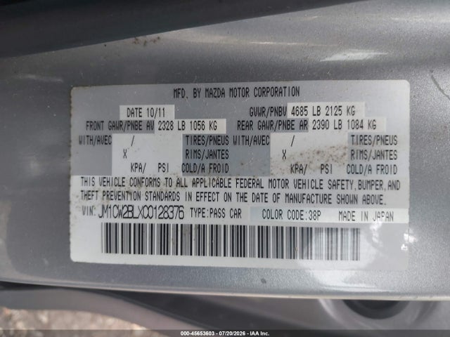 Продажа на аукционе авто 2012 Mazda Mazda5 Sport, vin: JM1CW2BLXC0128376, номер лота: 45653603