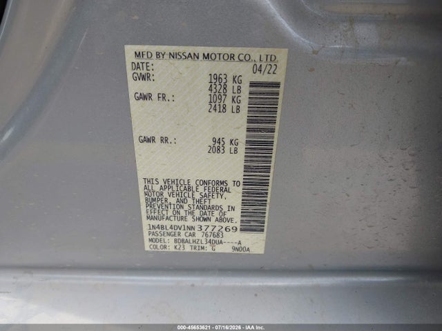 1N4BL4DV1NN377269 Nissan Altima Sv Fwd
