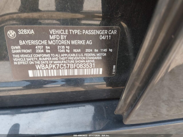 Aukcja sprzedaży 2011 Bmw 328i Xdrive, vin: WBAPK7C57BF083531, numer aukcji: 45653622