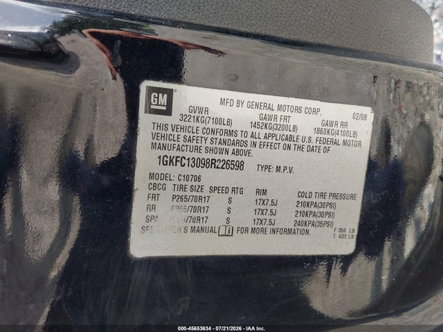 Продаж на аукціоні авто 2008 Gmc Yukon Slt, vin: 1GKFC13098R226598, номер лоту: 45653634