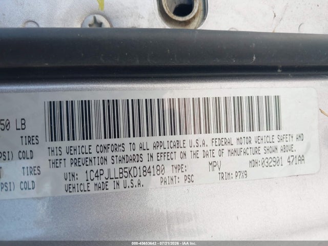 1C4PJLLB5KD184180 Jeep Cherokee Latitude Plus Fwd