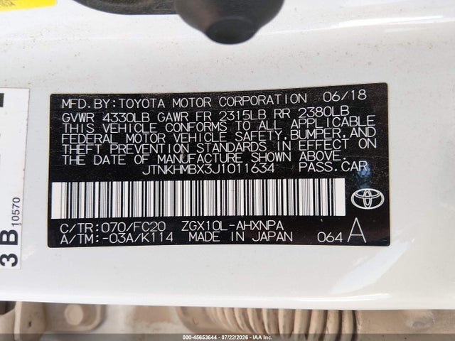 Продажа на аукционе авто 2018 Toyota C-hr Xle, vin: JTNKHMBX3J1011634, номер лота: 45653644