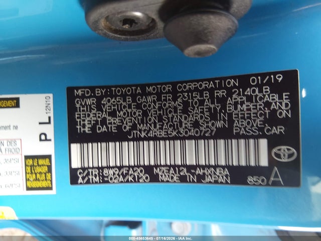 Toyota COROLLA SE 2019 JTNK4RBE5K3040727 Image 9