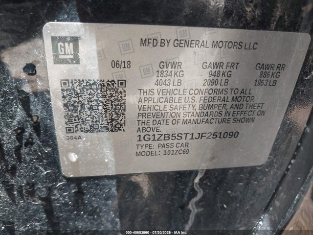 Продаж на аукціоні авто 2018 Chevrolet Malibu 1ls, vin: 1G1ZB5ST1JF251090, номер лоту: 45653660