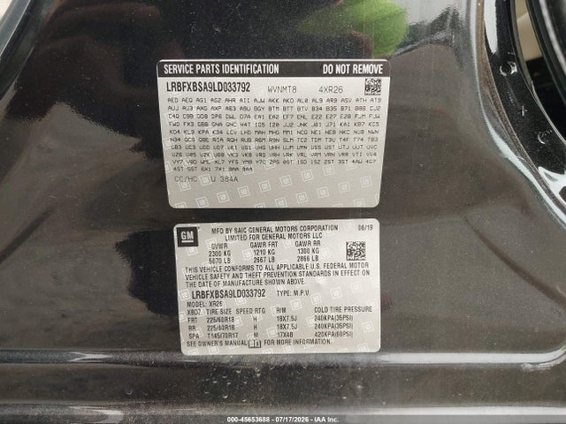 45653688 :رقم المزاد ، LRBFXBSA9LD033792 vin ، 2020 Buick Envision Fwd Preferred مزاد بيع