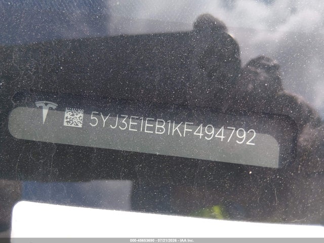 Продаж на аукціоні авто 2019 Tesla Model 3 Long Range/performance, vin: 5YJ3E1EB1KF494792, номер лоту: 45653690