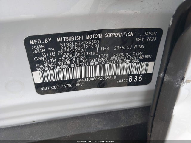 2023 Mitsubishi Outlander Se Black Edition S-awc მანქანა იყიდება აუქციონზე, vin: JA4J4UA80PZ058646, აუქციონის ნომერი: 45653702