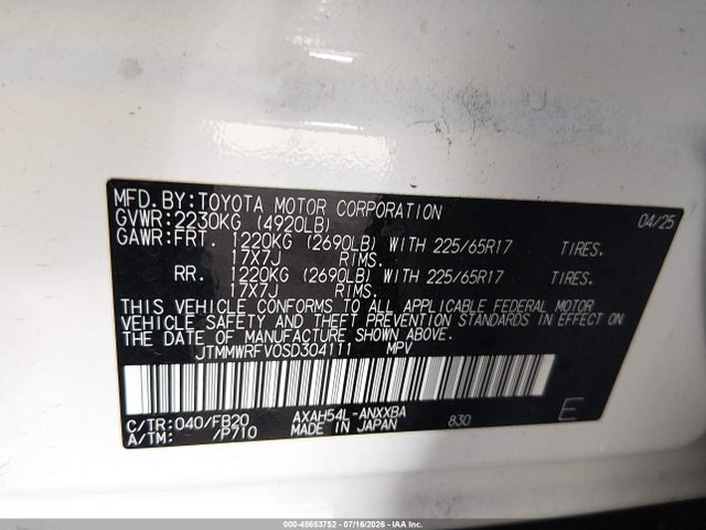 JTMMWRFV0SD304111 Toyota Rav4 Hybrid Le