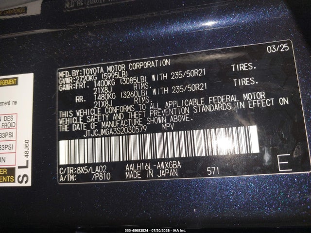 Aukcja sprzedaży 2025 Lexus Rx 450h+ Luxury, vin: JTJCJMGA3S2030579, numer aukcji: 45653824