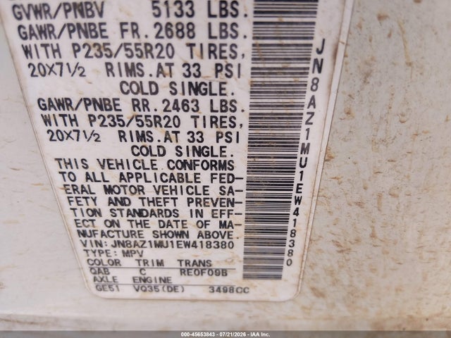 JN8AZ1MU1EW418380 Nissan Murano Le