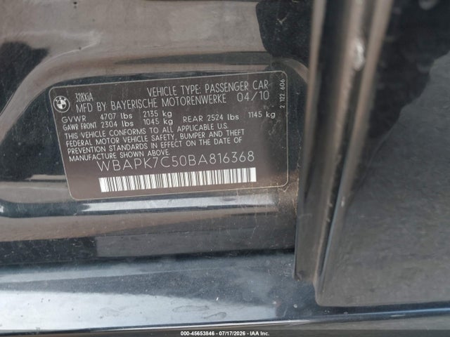 45653846 :رقم المزاد ، WBAPK7C50BA816368 vin ، 2011 Bmw 328i Xdrive مزاد بيع